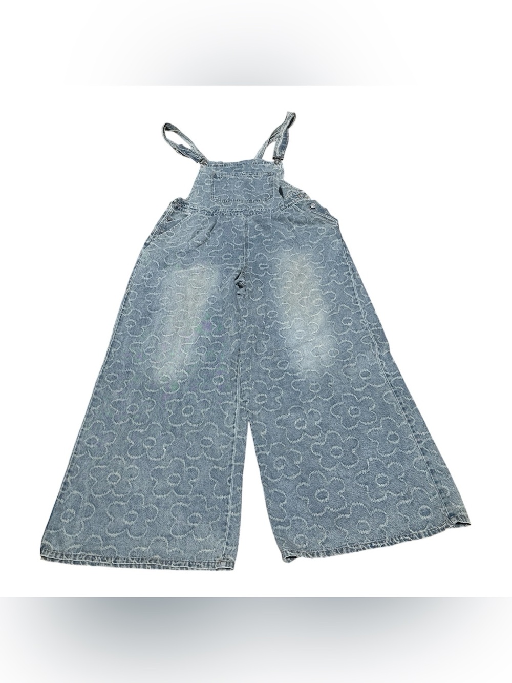 Fashion Nova Flower Power Denim Overalls - Medium Wash